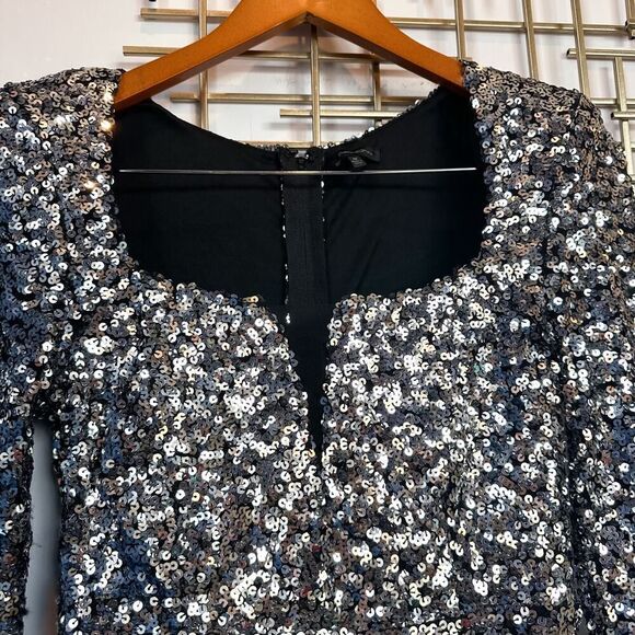 Symphony Party Girl Dress Silver Asymmetrical Poof Ruffle Size M - Picture 4 of 14